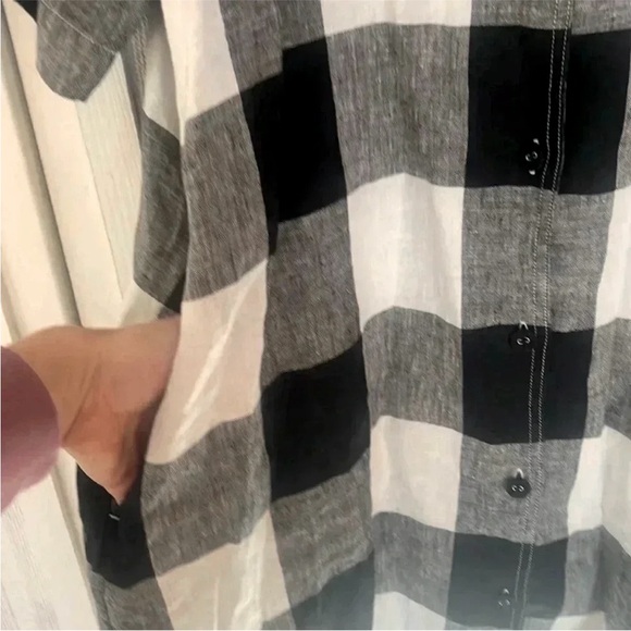 Everlane The Linen Shirt Dress Button Front Checkered Black White Knee Length XL - Picture 10 of 12